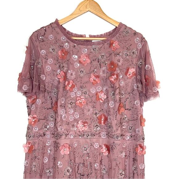 Mac Duggal 9212 Size 6 Pink Floral Embellished High Neck Cap Sleeve ALine Dress - Picture 6 of 10